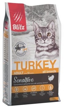 Сухой корм BLITZ Sensitive Adult Cat Turkey для взрослых кошек с чувствительным пищеварением (Индейка)